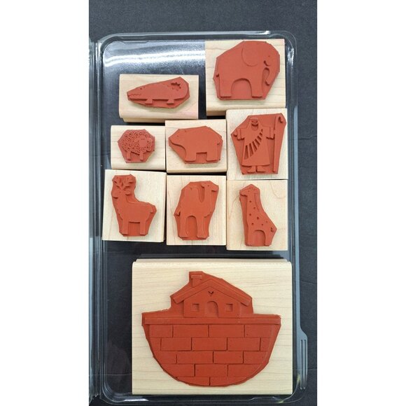 Stampin Up Definitely Decorative Noah Rubber Stamp Set of 9 Ark Giraffe Elephant - Picture 4 of 4